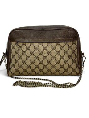 Vintage Gucci GG Monogram Canvas and Leather Shoulder Bag With Chain Strap